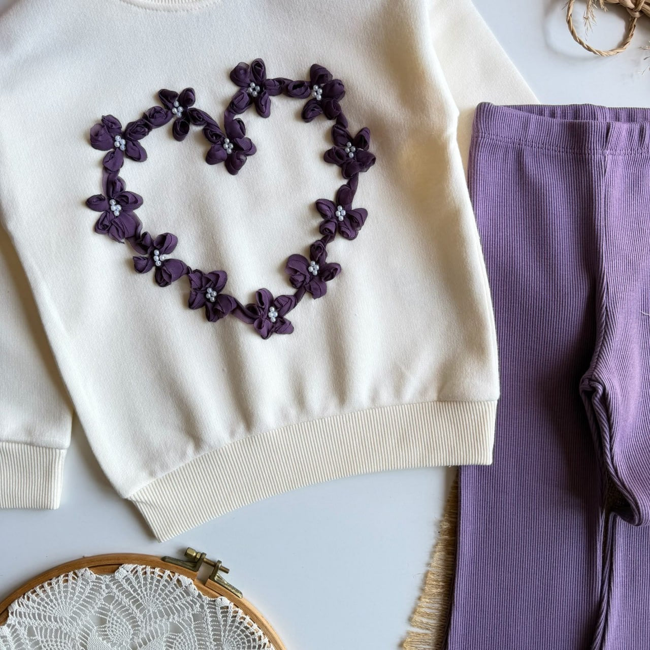 Purple 3D Flower Heart Set