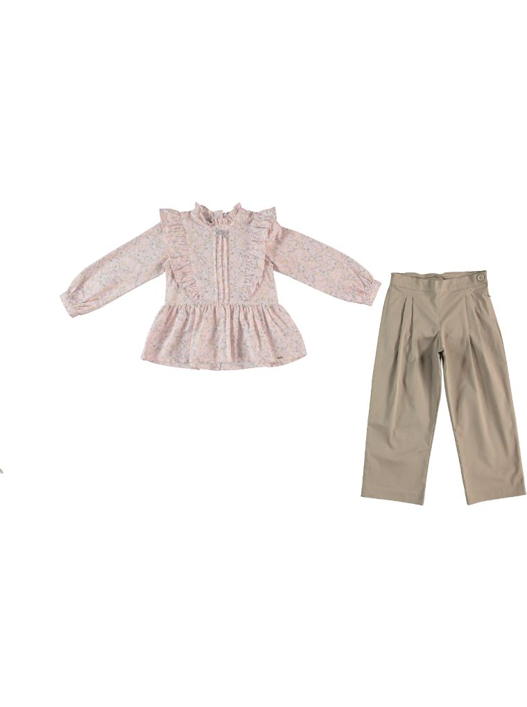 Ruffle Blouse & Pants Set