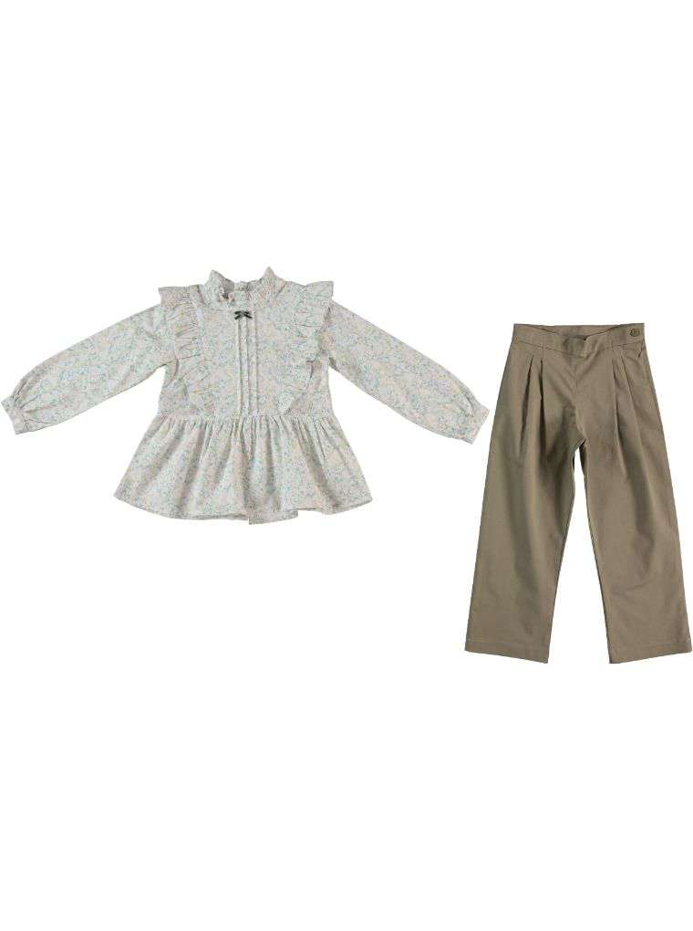 Ruffle Blouse & Pants Set
