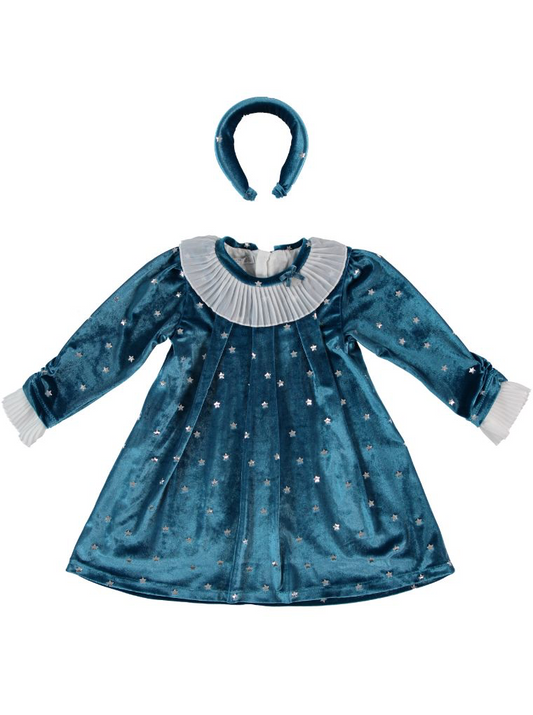 ⭐ Celestial Velvet Party Dress + Headband (Teal) | Monnarosa Milano