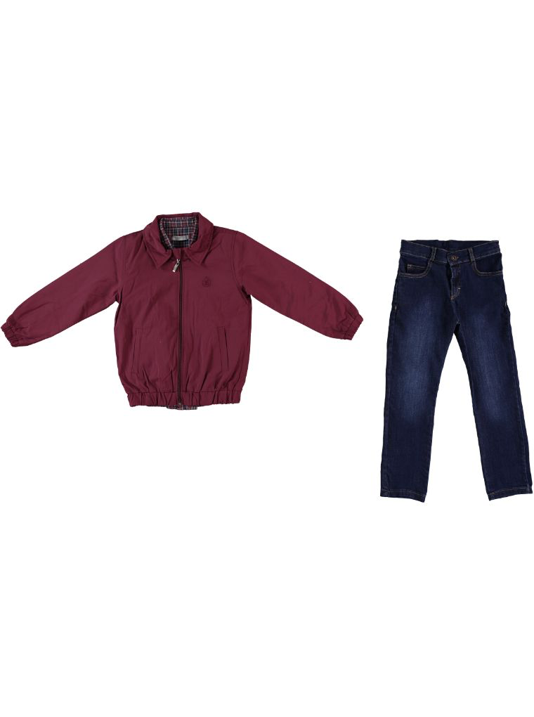 Burgundy Jacket, Plaid Shirt & Jeans Set