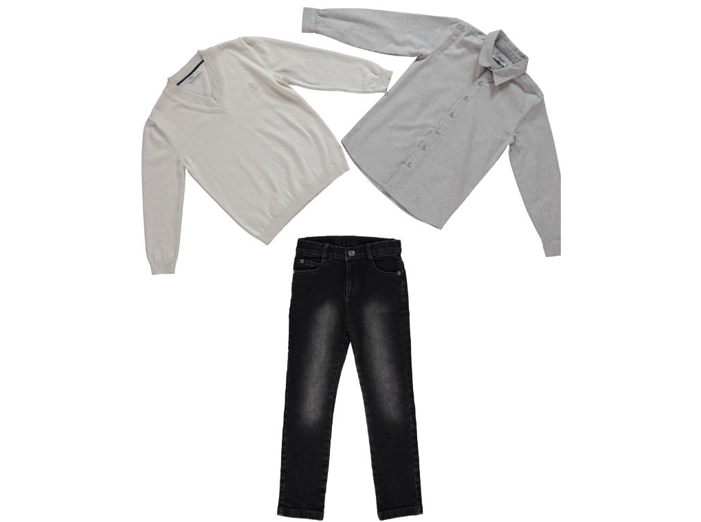 Knit Sweater, Shirt & Jeans Set