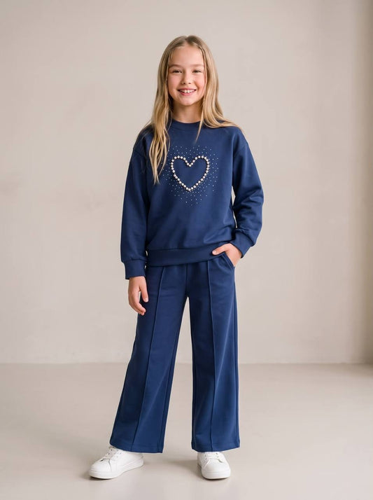 Navy Heart Wide Leg Set