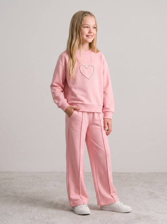Pink Pearl Heart Wide Leg Set
