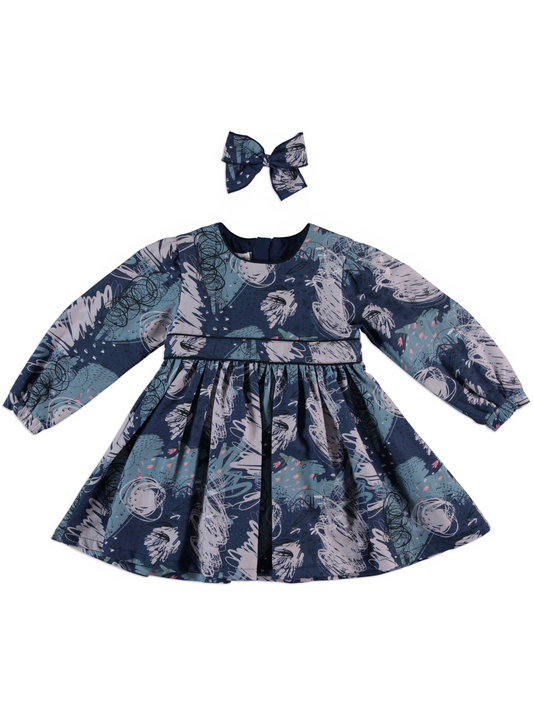 🎨 Abstract Winter Print Dress + Hair Bow (2 Colors) | Monnarosa Milano