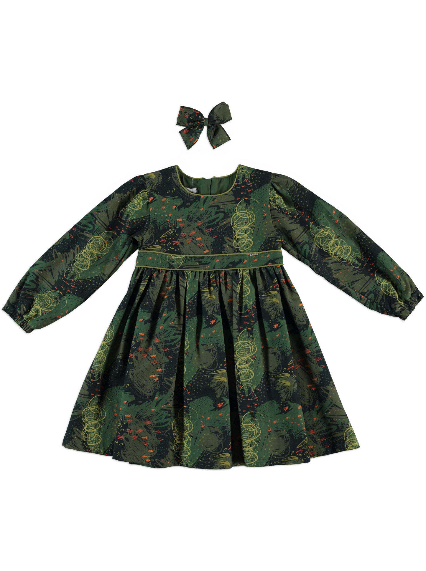 🎨 Abstract Winter Print Dress + Hair Bow (2 Colors) | Monnarosa Milano