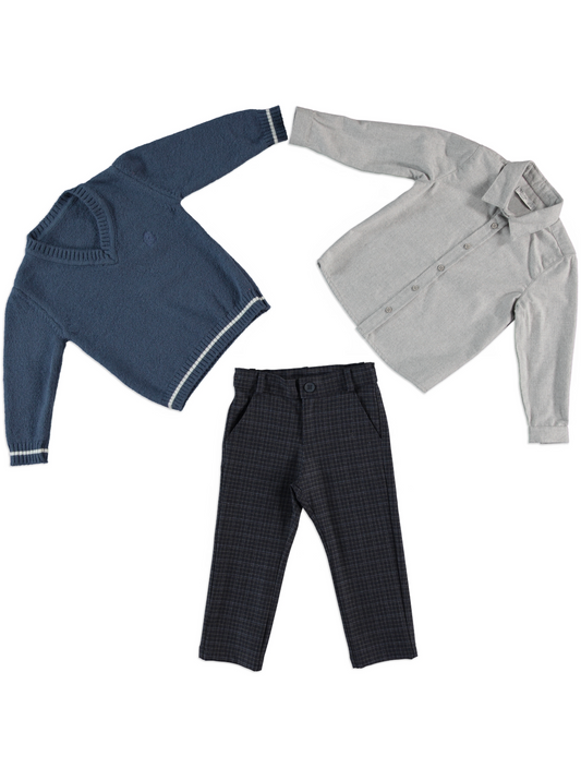 Classic Knit & Check Pants Set