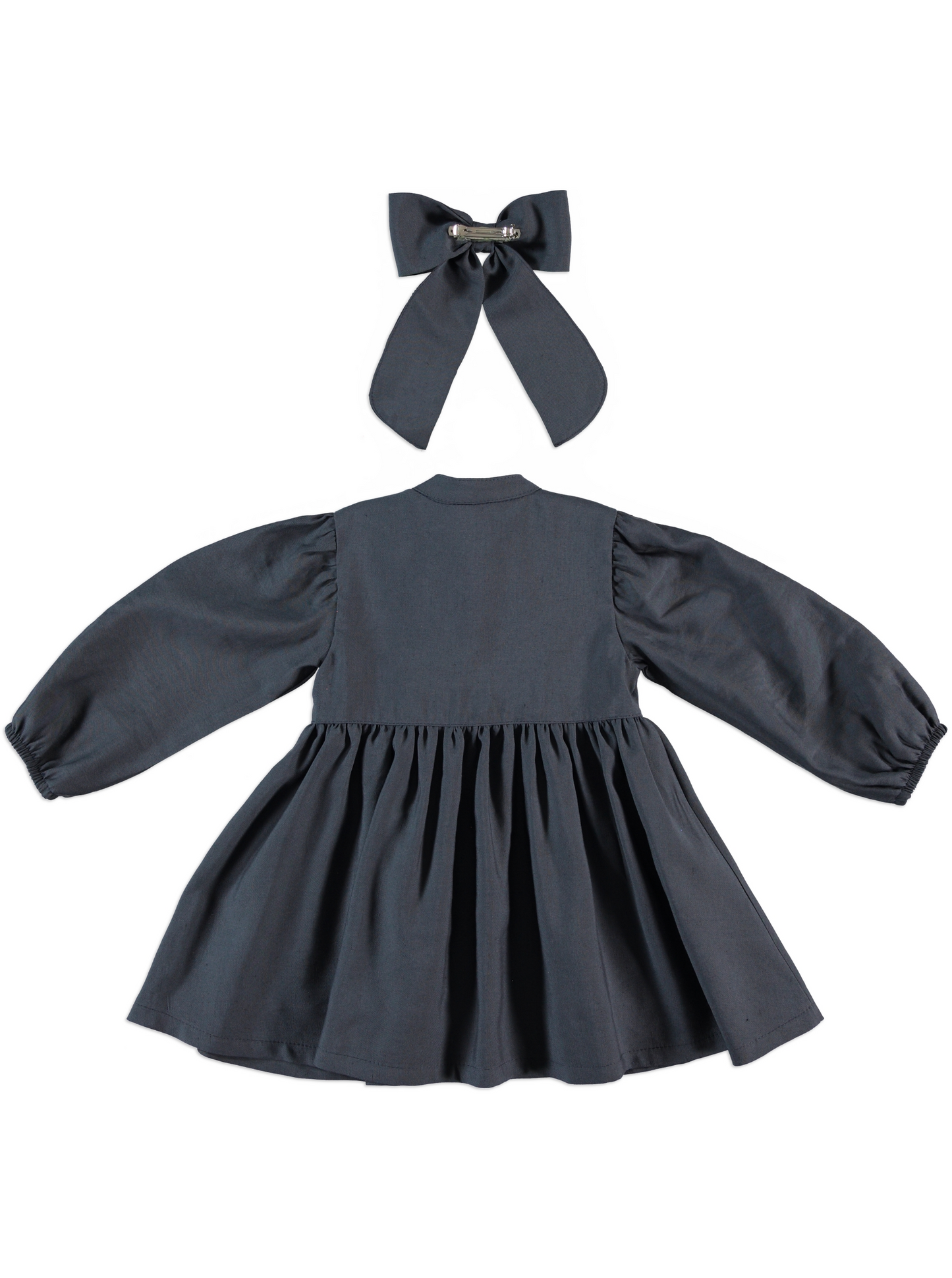 🌸 Charcoal Embroidered Bow Dress + Hair Bow Set |Monnarosa Milano