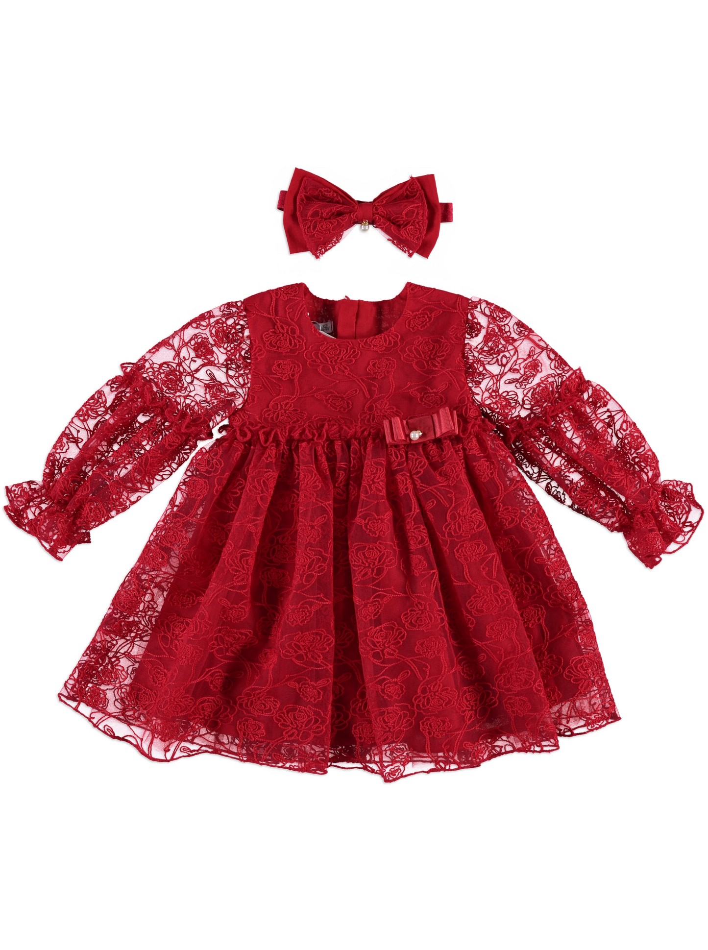 ❤️ Crimson Lace Holiday Dress + Bow Headband Set | Monnarosa Milano