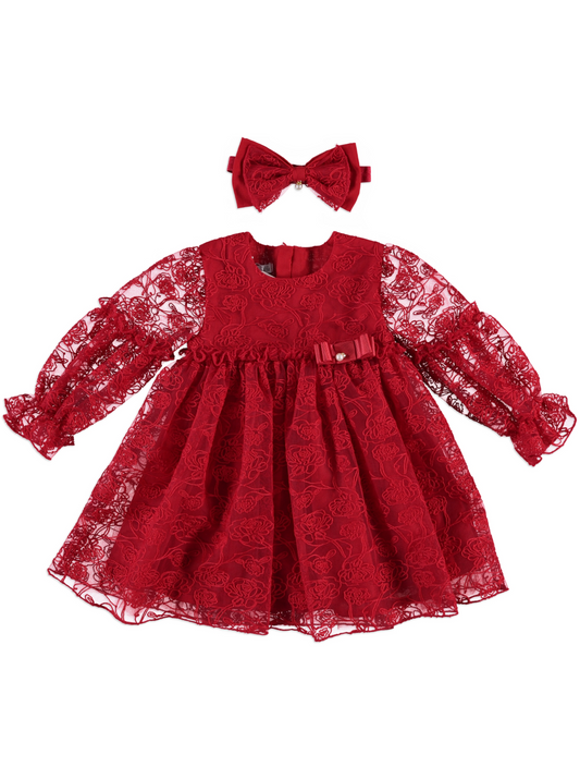 ❤️ Crimson Lace Holiday Dress + Bow Headband Set | Monnarosa Milano