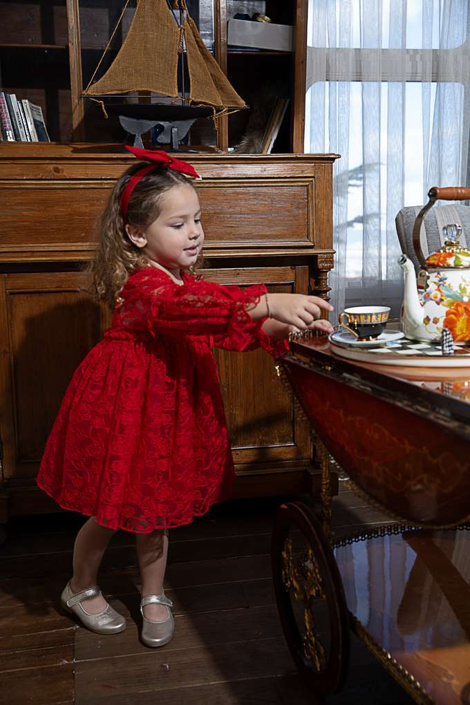 ❤️ Crimson Lace Holiday Dress + Bow Headband Set | Monnarosa Milano