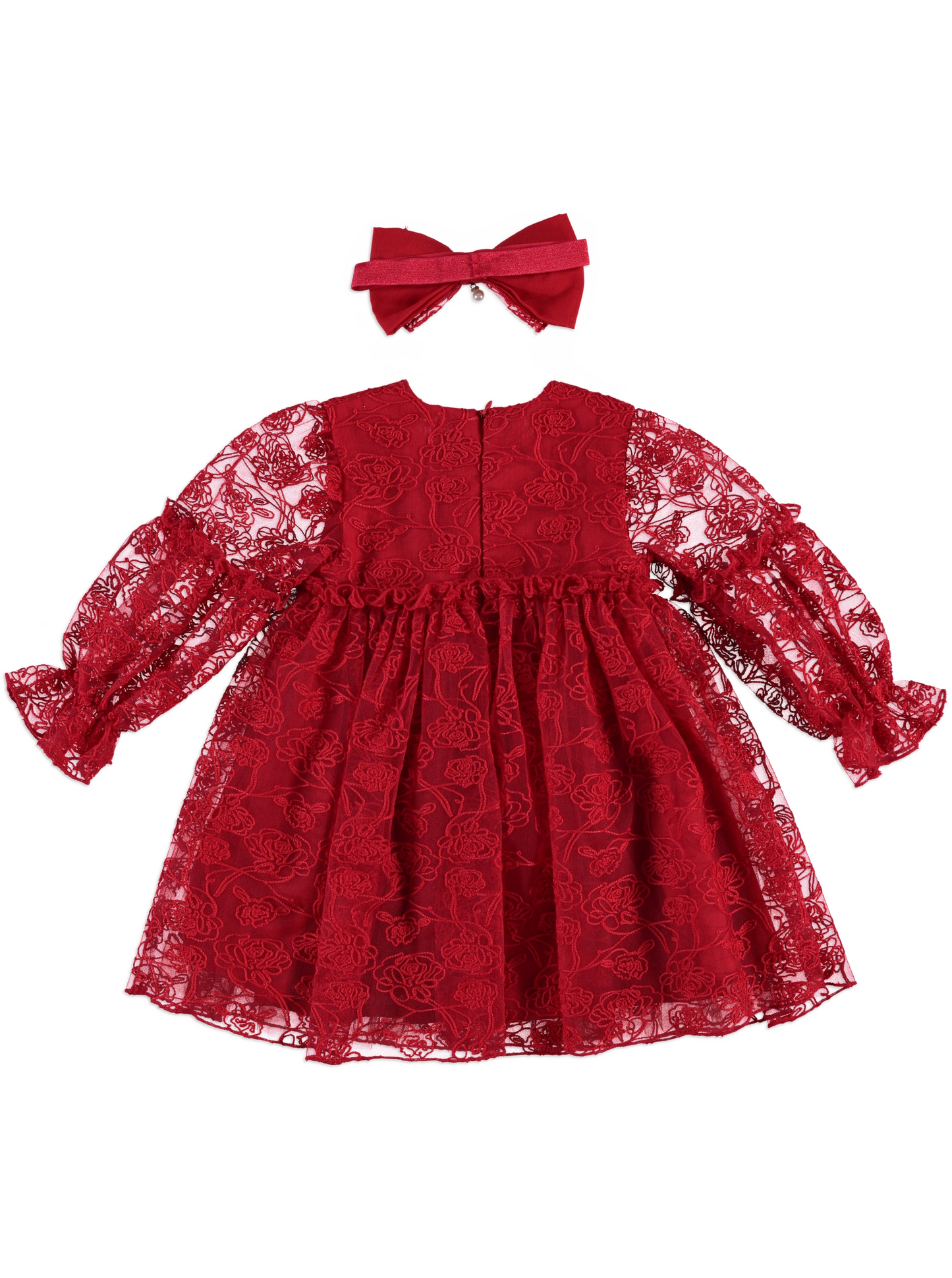 ❤️ Crimson Lace Holiday Dress + Bow Headband Set | Monnarosa Milano