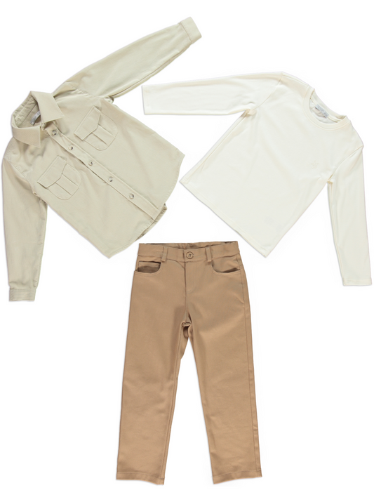 Beige Layered Shirt & Pants Set