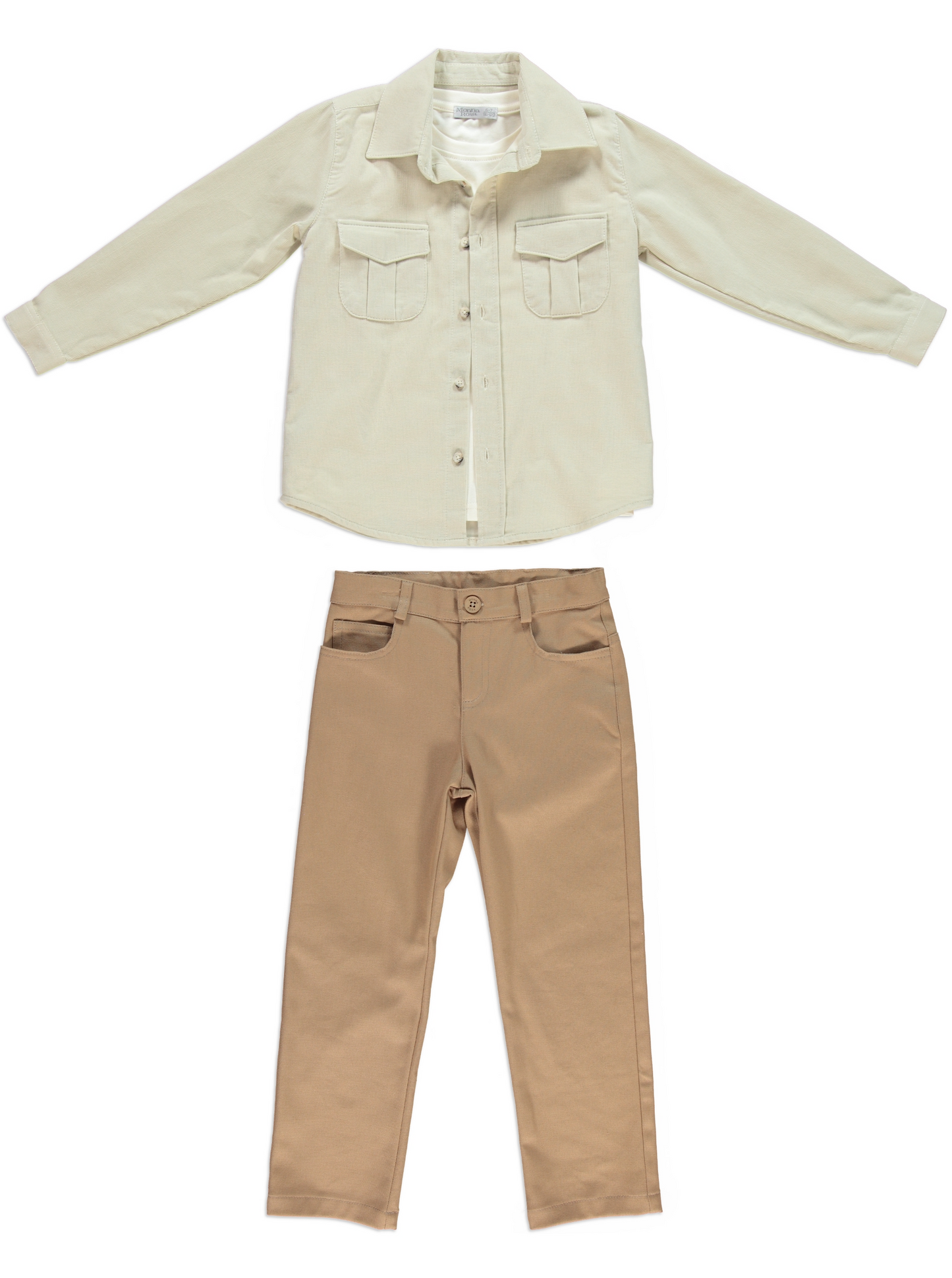 Beige Layered Shirt & Pants Set