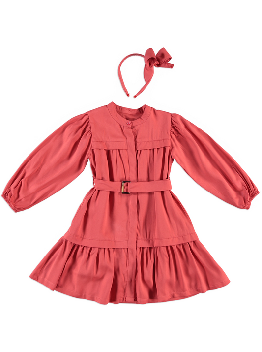 “Bella Rouge” Belted Dress with Headband