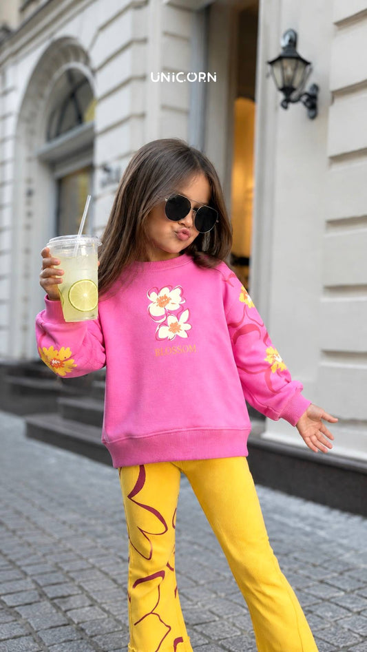 Pink & Yellow Flare Legging Set