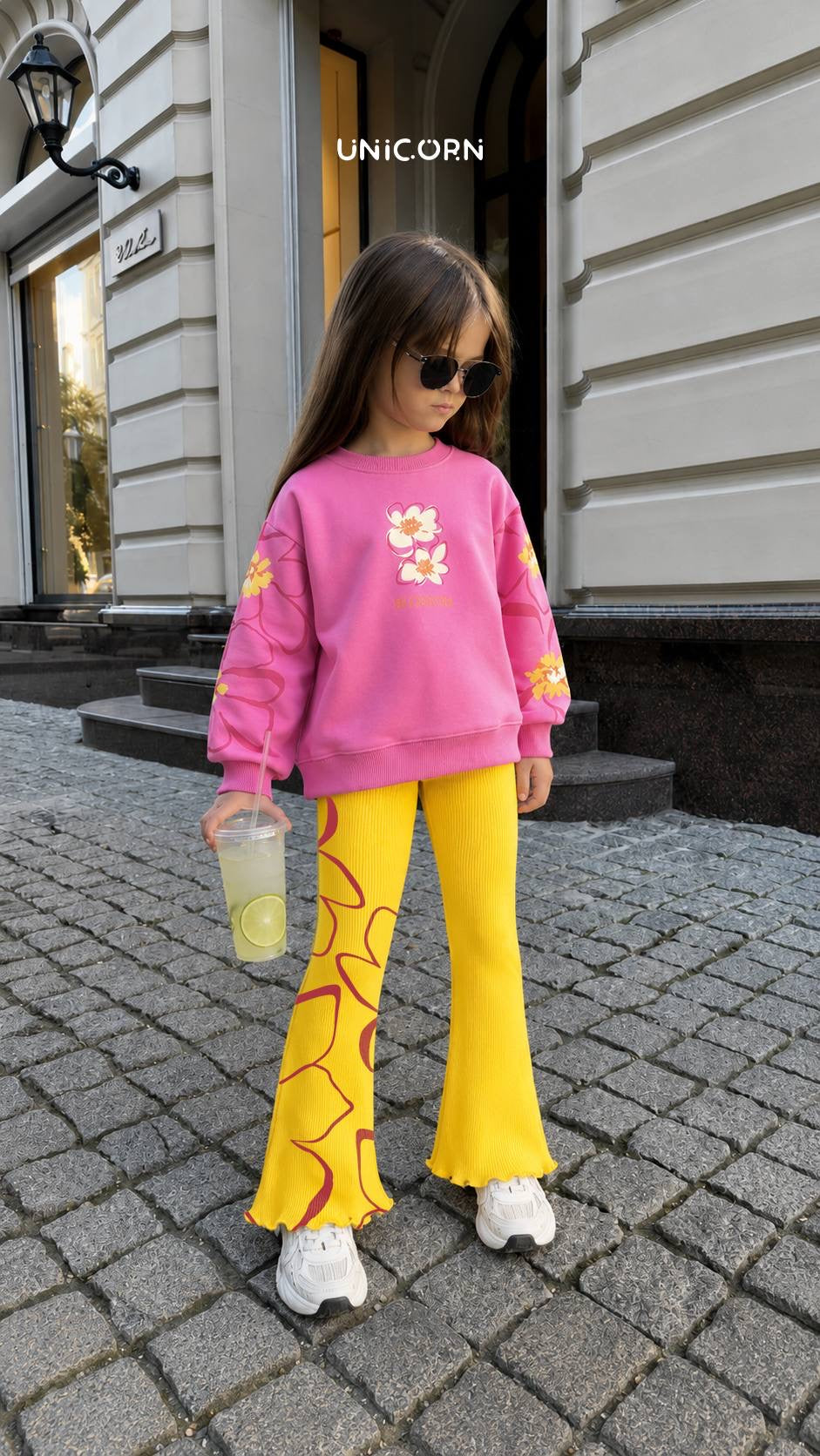 Pink & Yellow Flare Legging Set