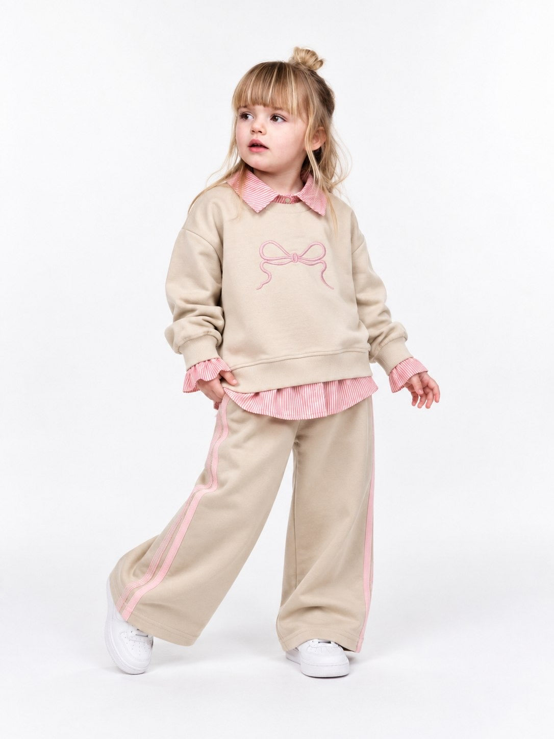 Pink & Beige Wide Leg Set
