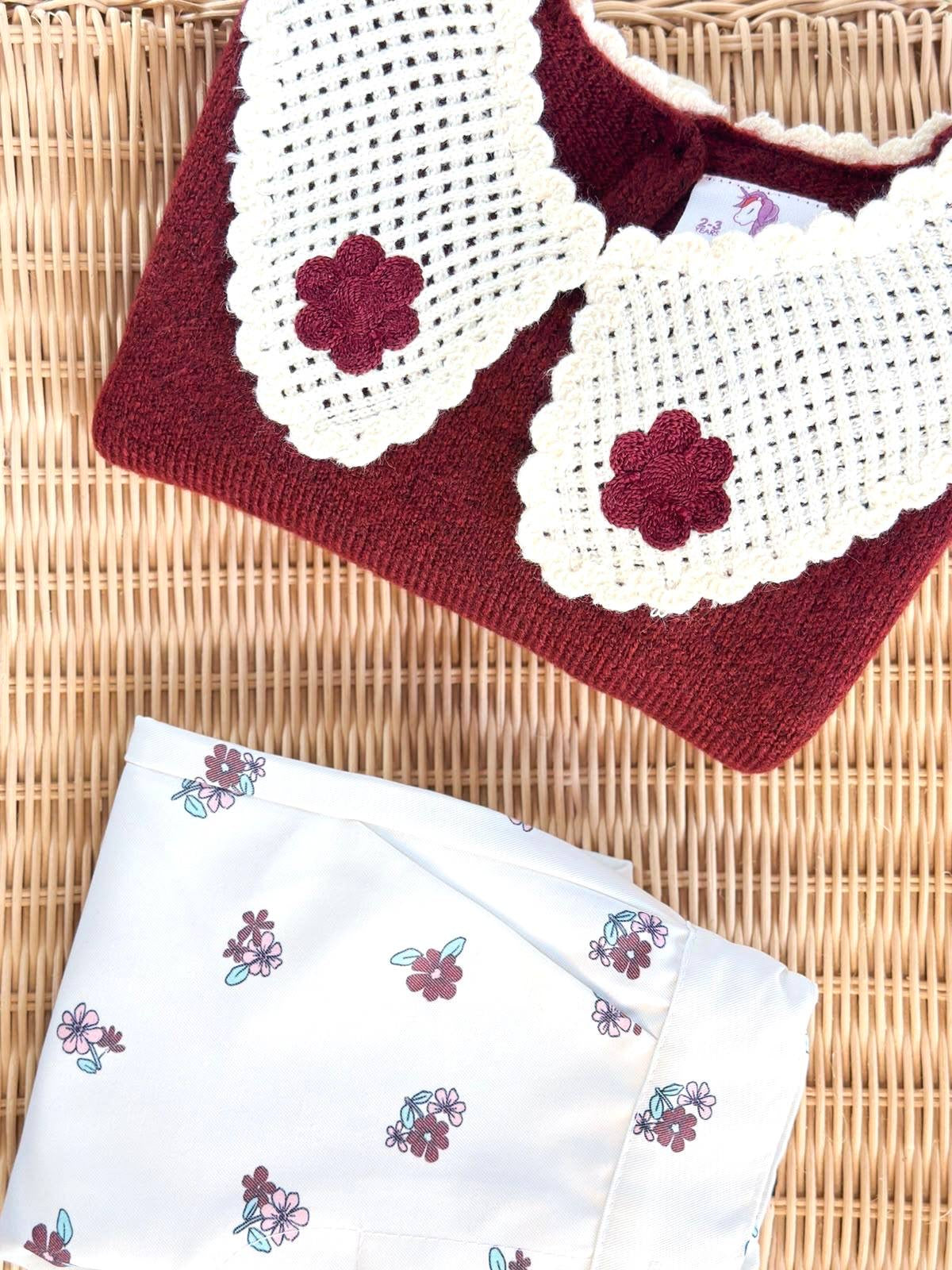 Burgundy Collared Jumper & Pants Set