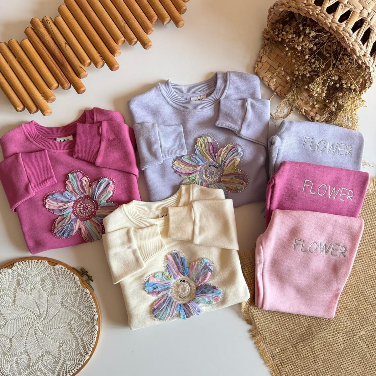 3D Flower White & Pink Set