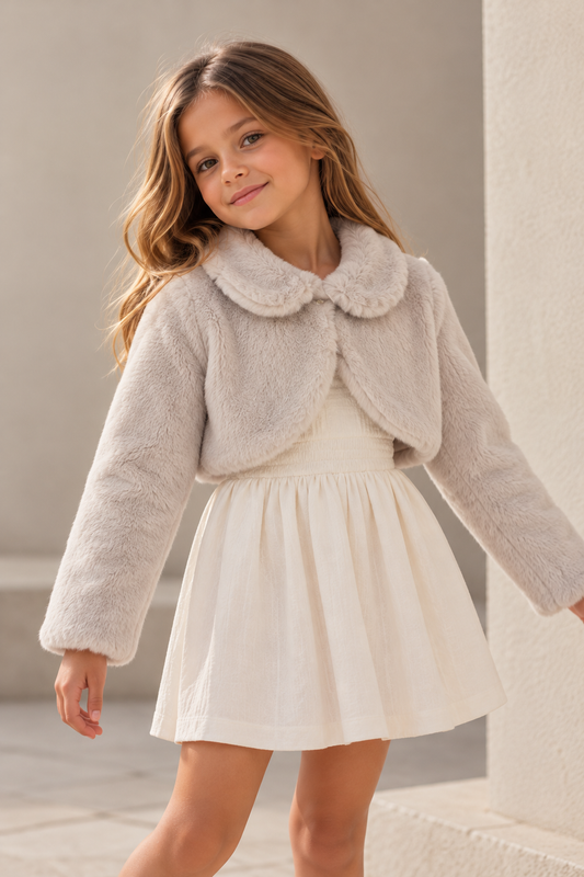 🤍 Girls Short Beige Faux Fur Bolero