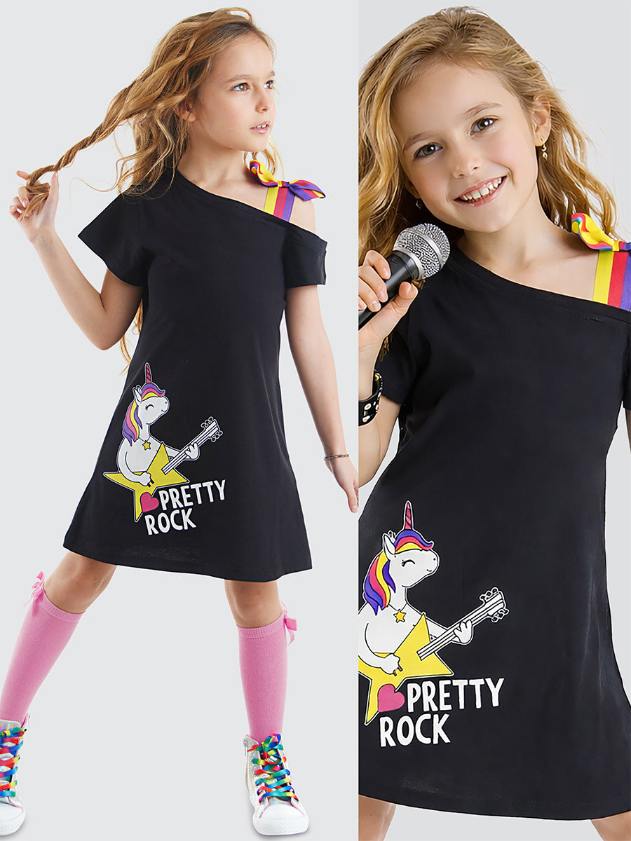 Unicorn Rock Girl Black Dress