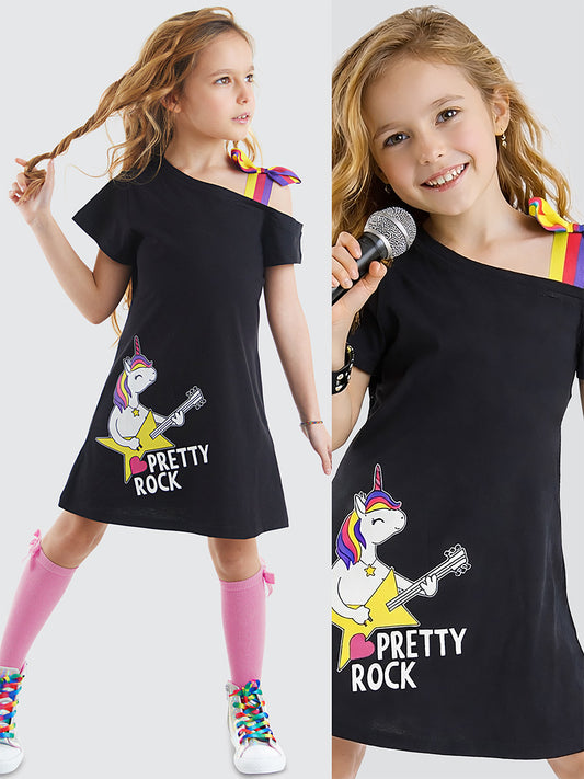 Unicorn Rock Girl Black Dress