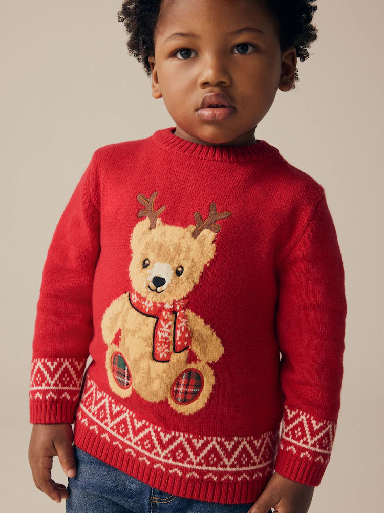 🧸 Reindeer Teddy Fair Isle Christmas Sweater | Original Next