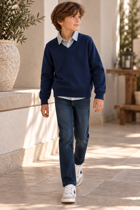 Knit Sweater, Shirt & Jeans Set