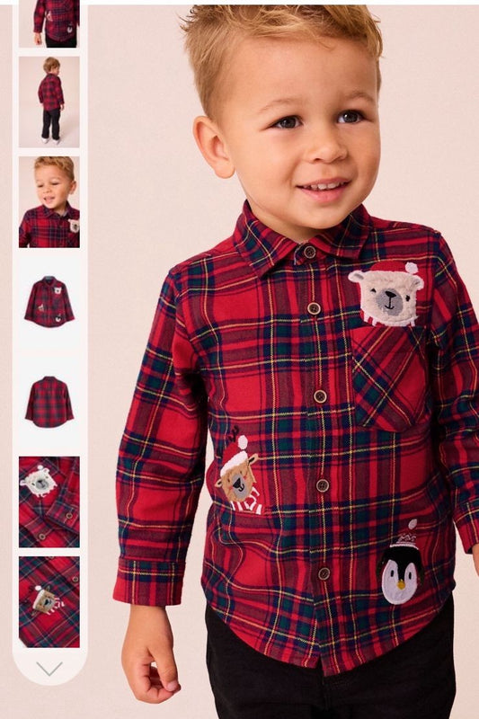 🧣 Holiday Plaid Shirt with Festive Patches | Original Next