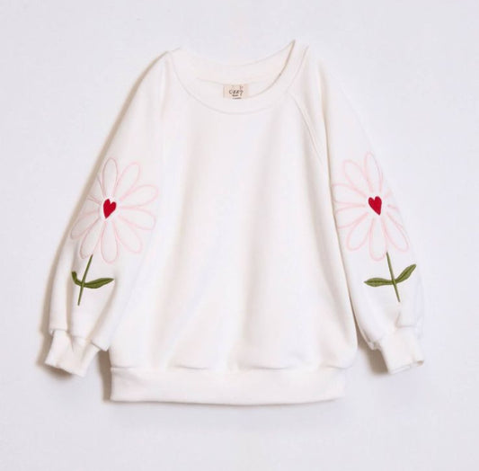 Flowers Heart Sleeves Swearshirt