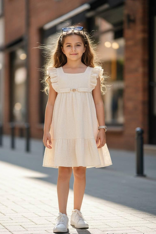Off white Embroidered Belted Dress
