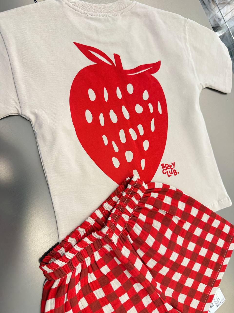 Strawberry Muslin Shorts Set