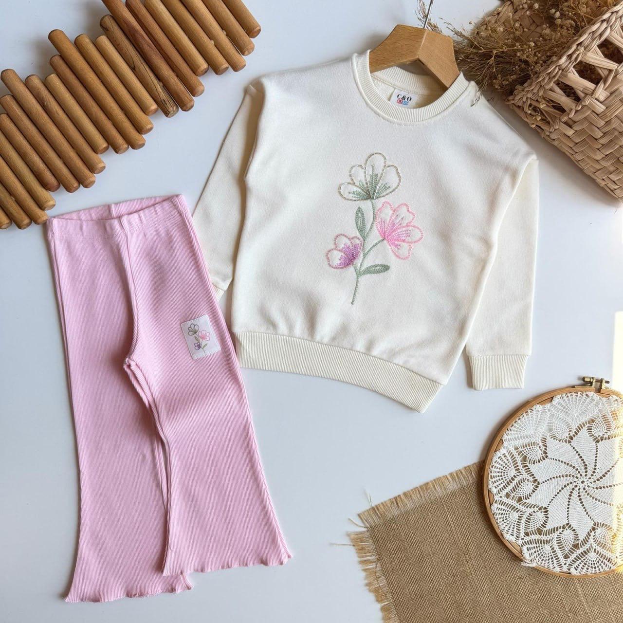 Pink Embroidered Flowers Set