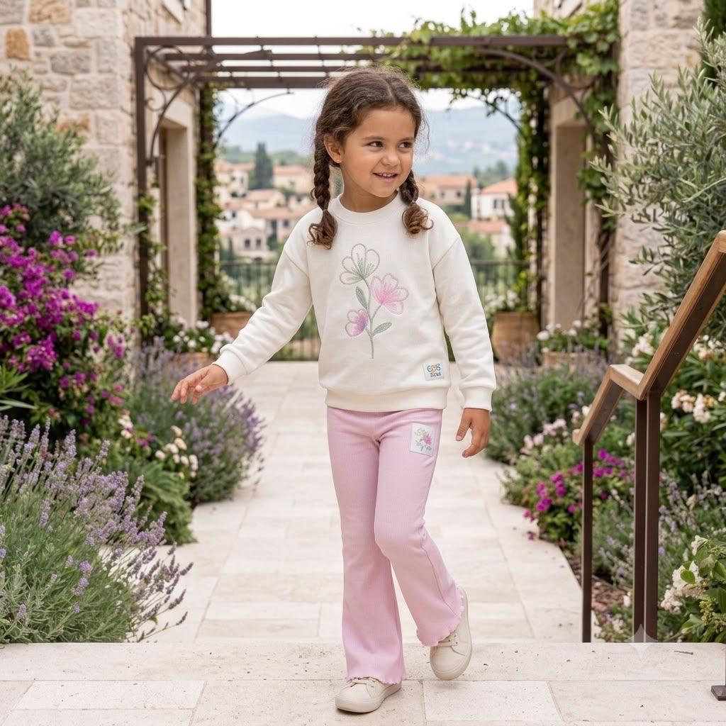 Pink Embroidered Flowers Set