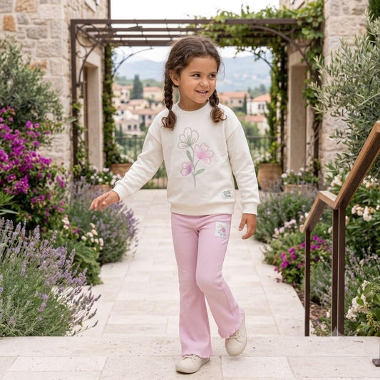 Pink Embroidered Flowers Set