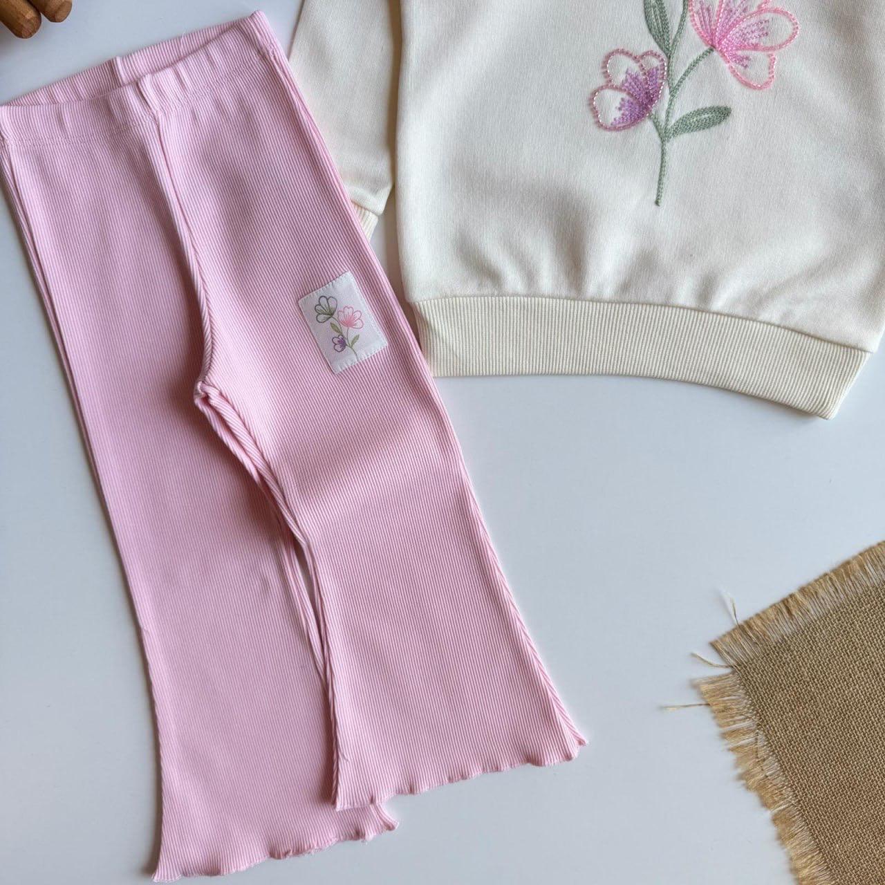 Pink Embroidered Flowers Set