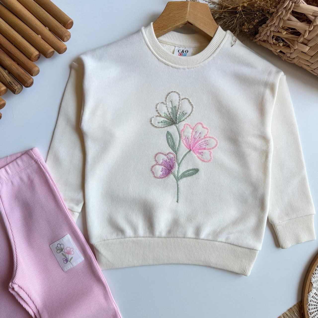 Pink Embroidered Flowers Set