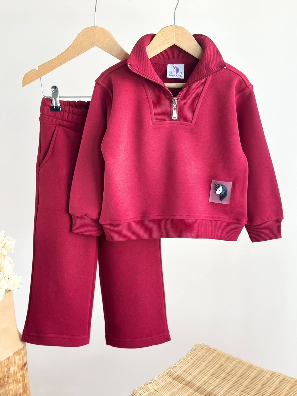 Red Basic Zipper Collar Tracksuit