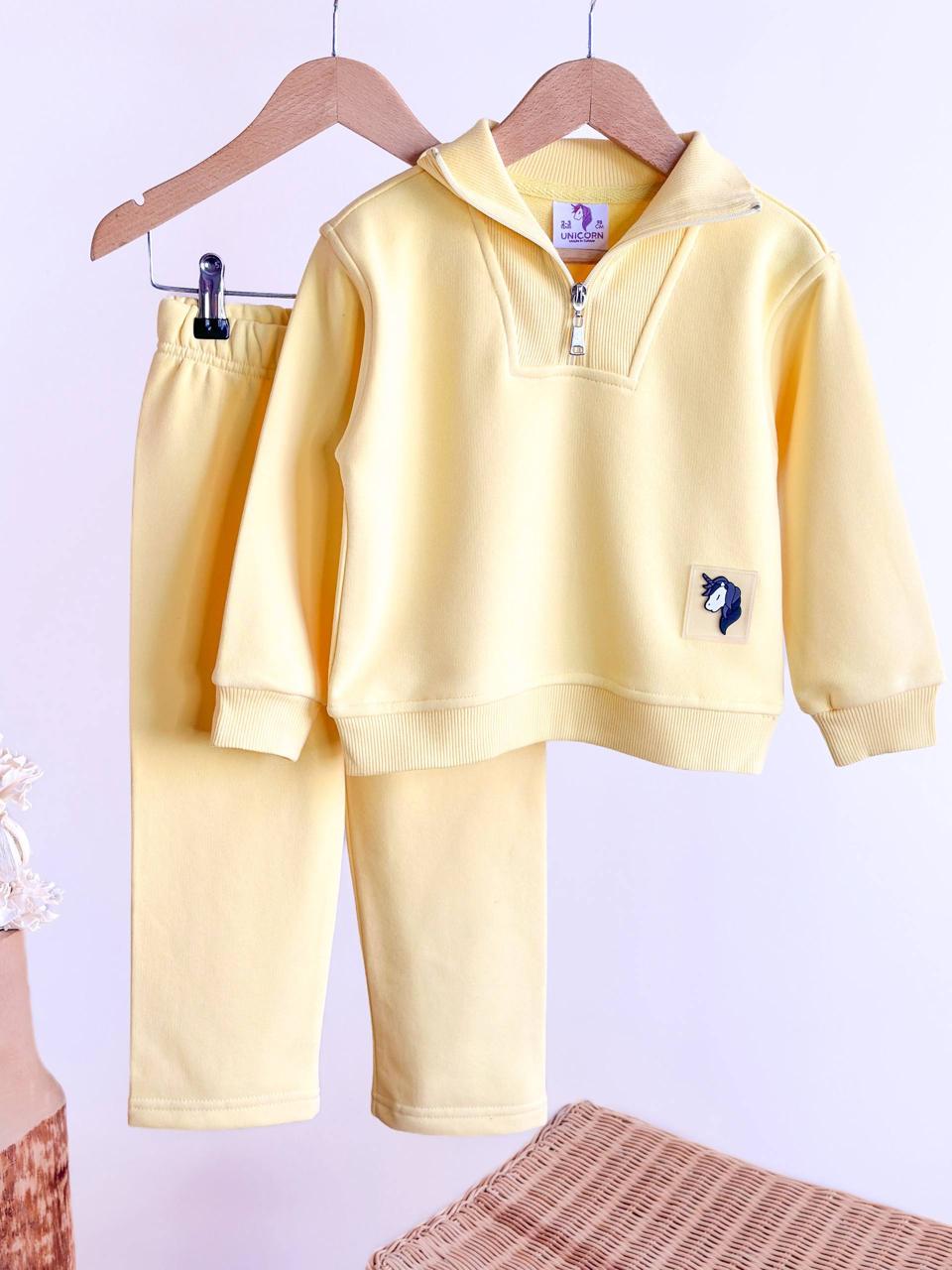 Yellow Basic Zipper Collar Tracksuit