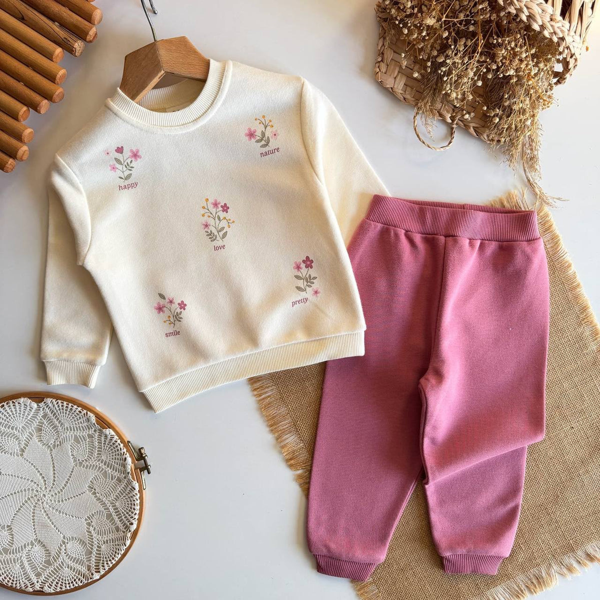 Pink & White Floral Baby Set