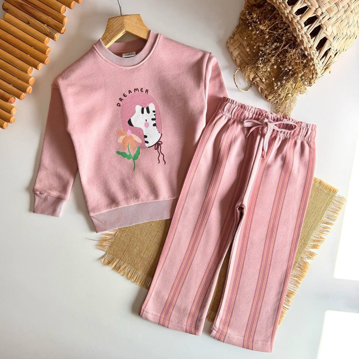 Light Pink Dreamer Striped Pants Set