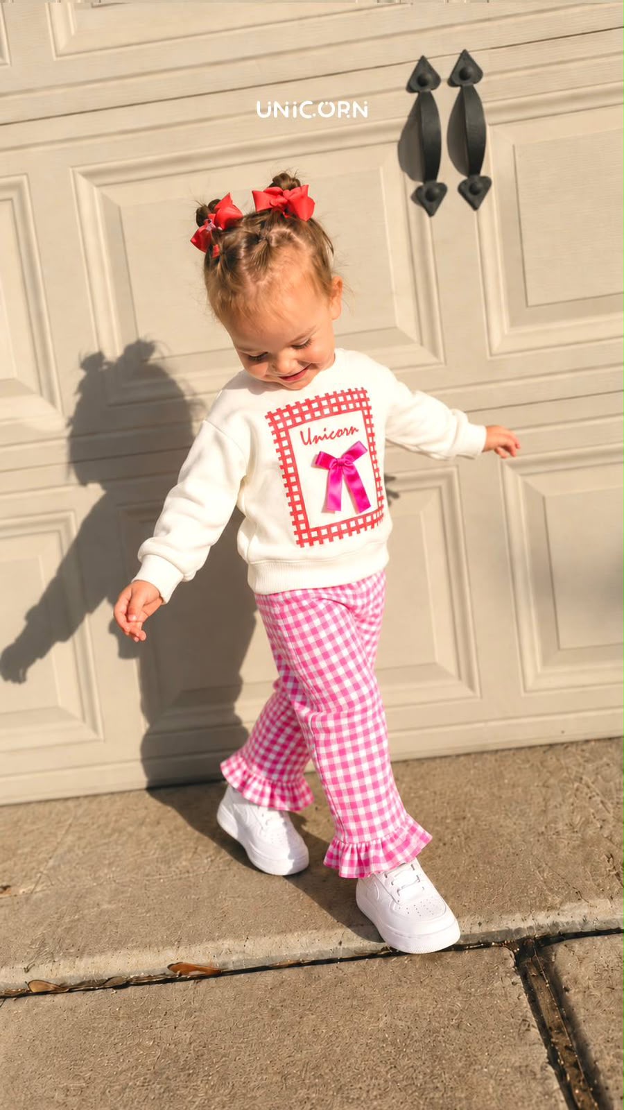 Pink Checkered Denim Bow Set