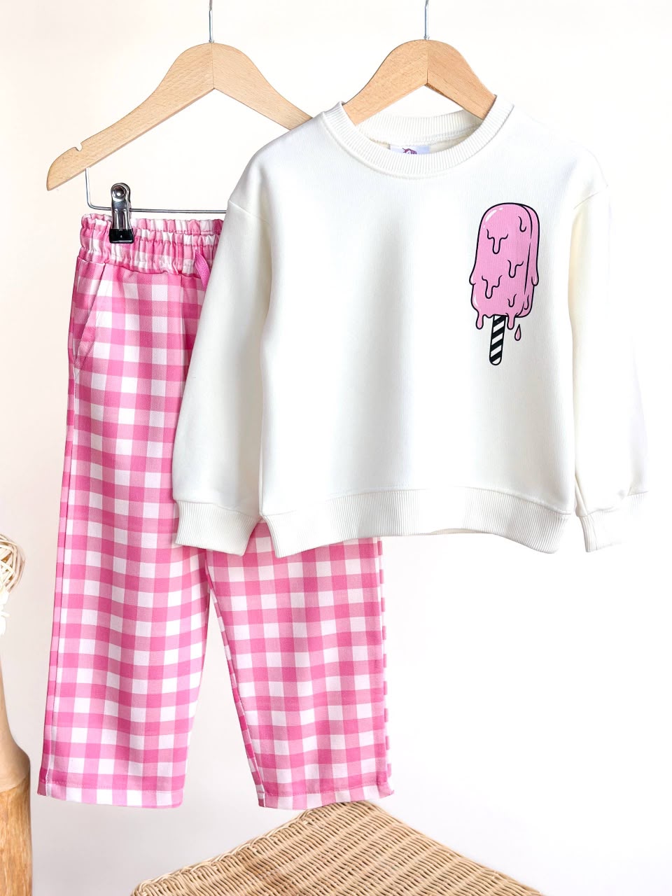 Ice Cream Denim Checkered Set