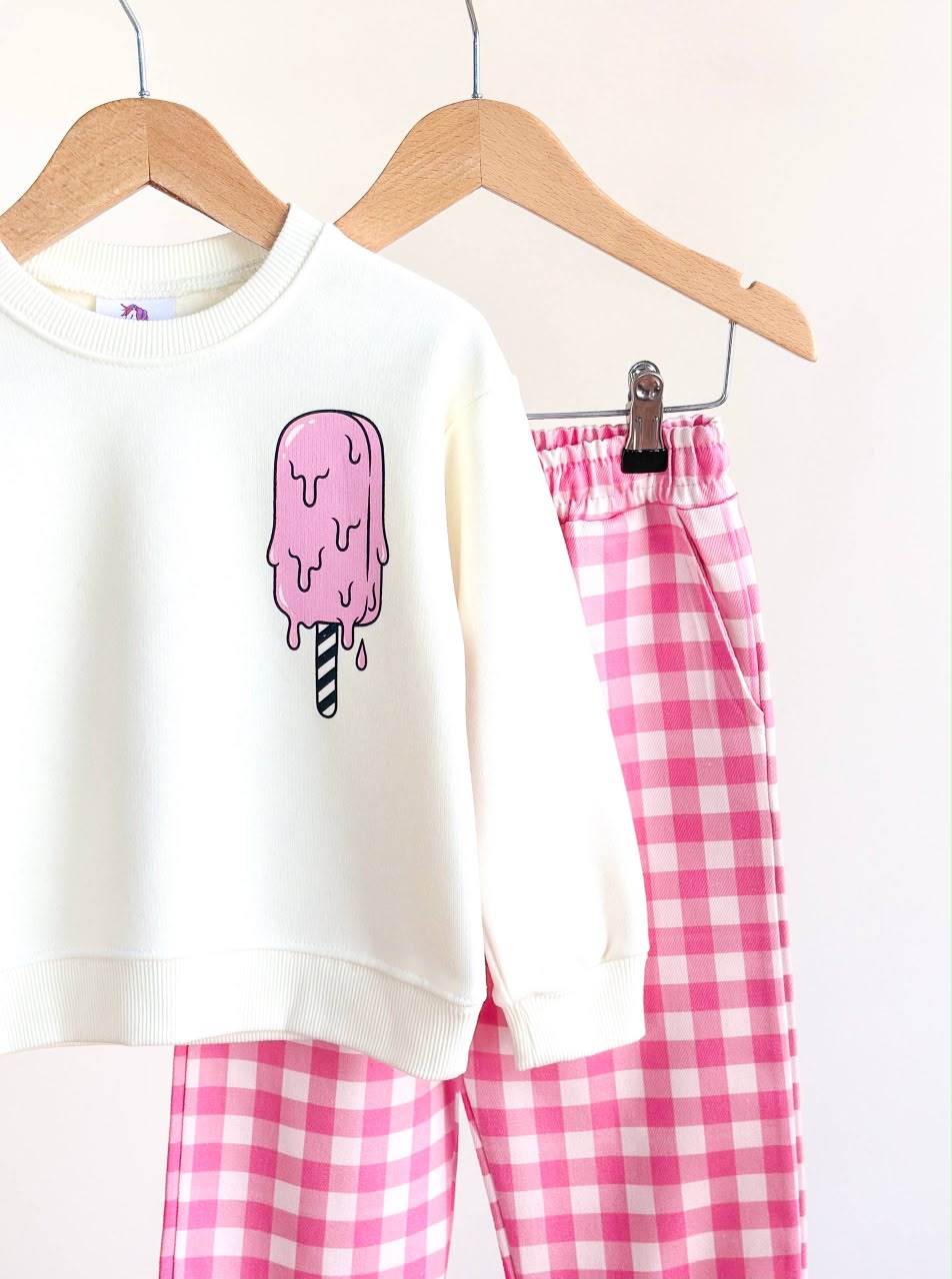 Ice Cream Denim Checkered Set