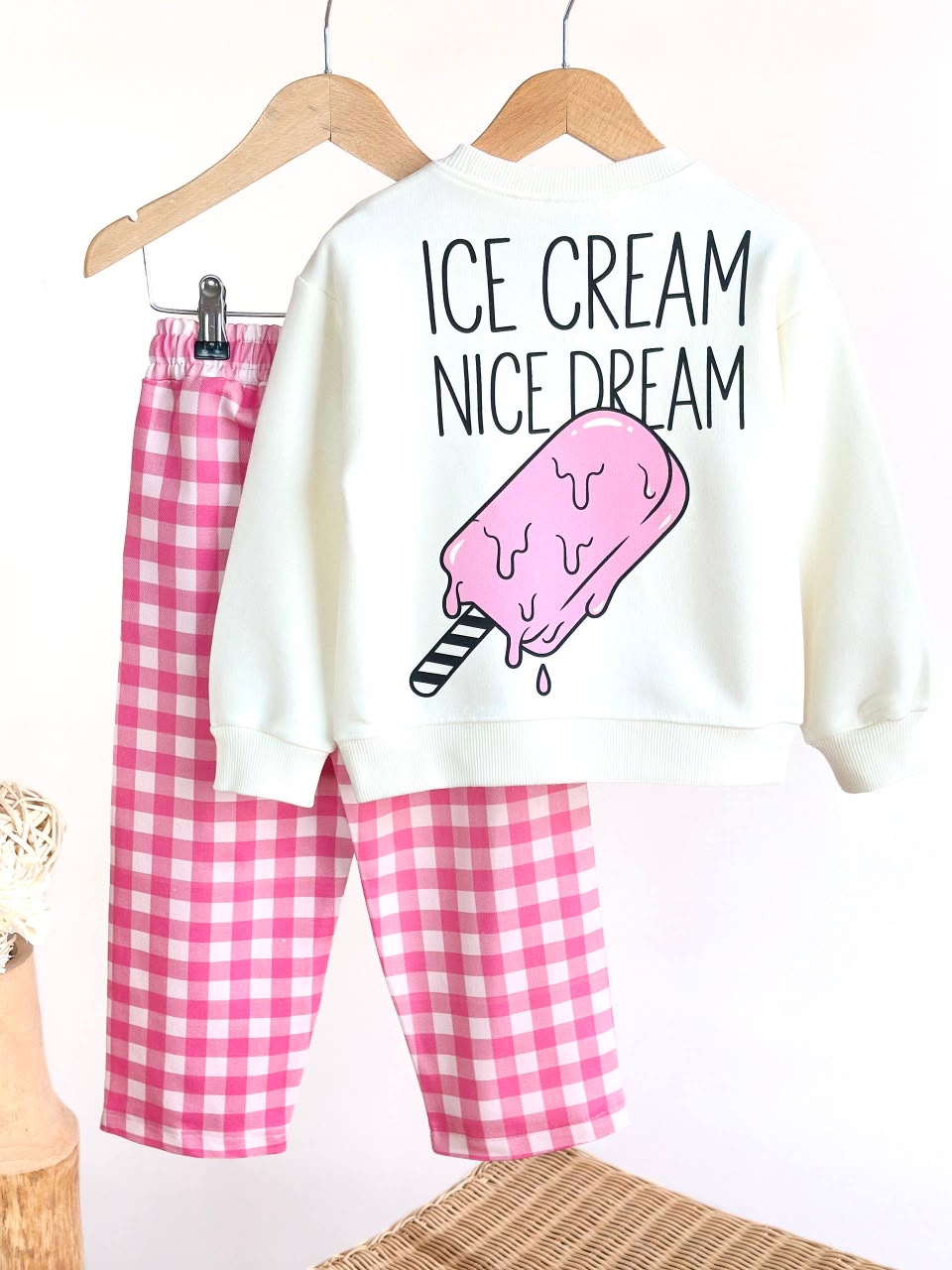 Ice Cream Denim Checkered Set