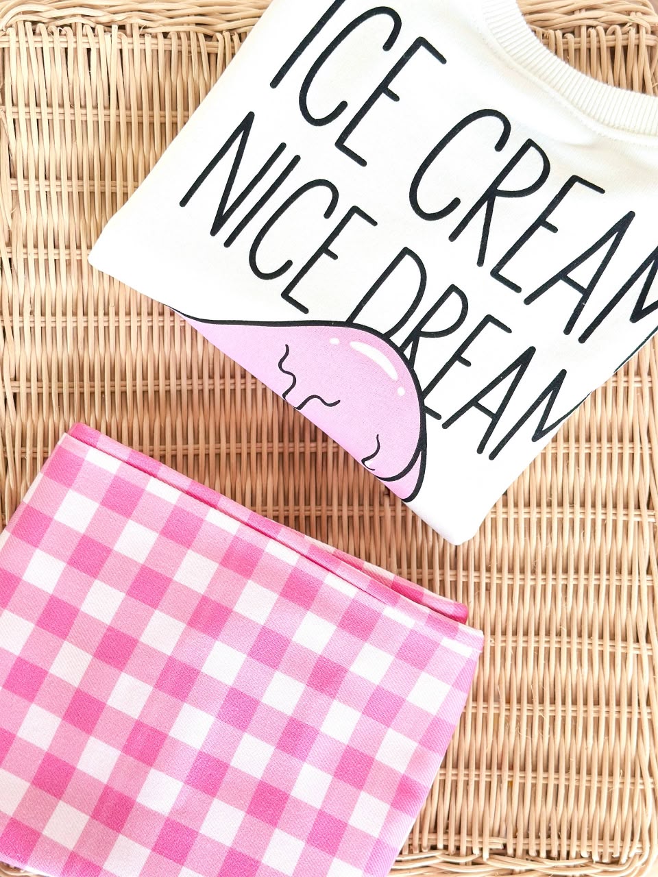 Ice Cream Denim Checkered Set