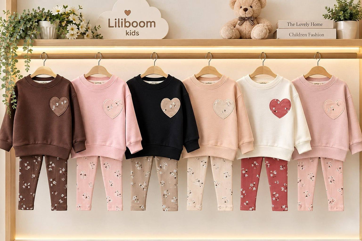 Pink Heart Patch Ribbed Legging Set