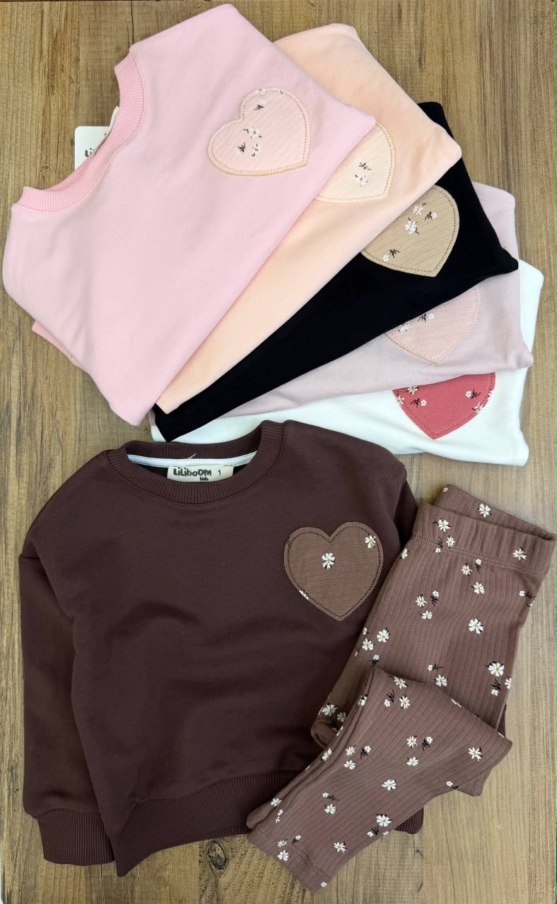 Pink Heart Patch Ribbed Legging Set