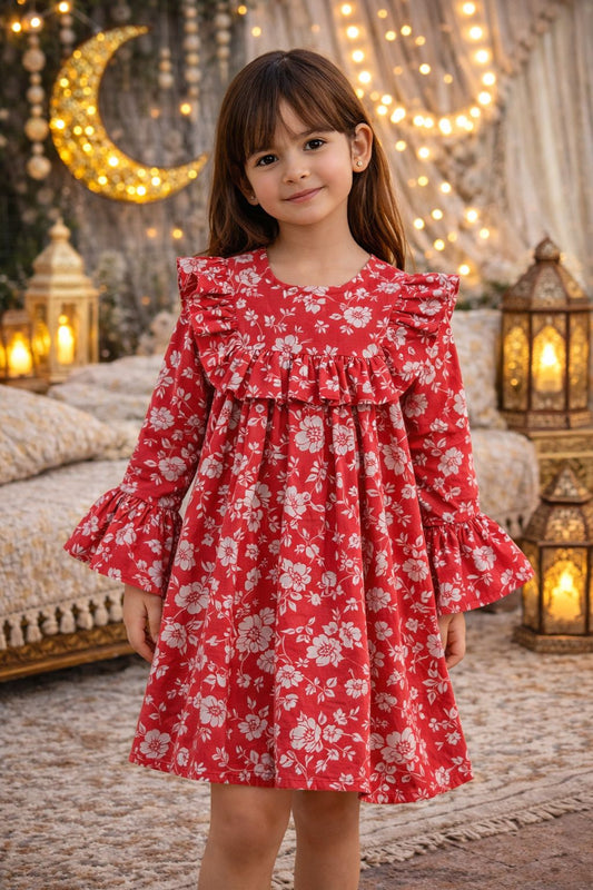 “Ruby Bloom” Floral Ruffle Dress